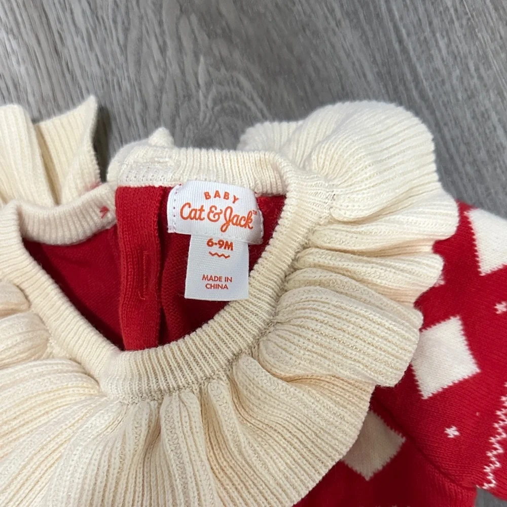 Cat & Jack Red and Cream Bodysuit with Ruffled‎ Collar
